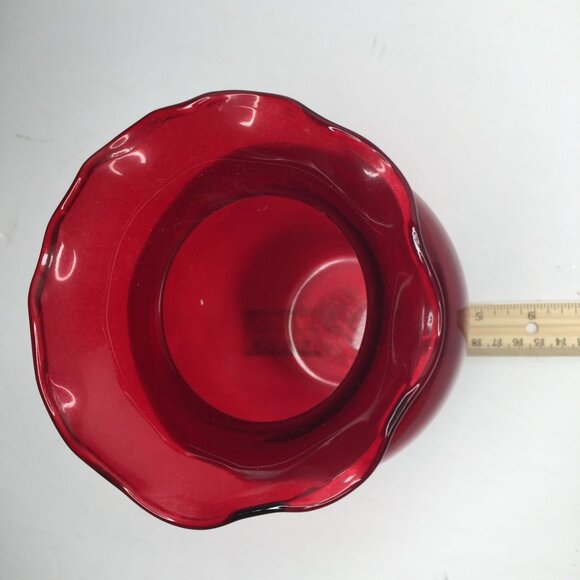 Indiana Glass Co Ruby Red #31000 Crimped 8" Vase Scalloped Edge Wide Mouth - Picture 10 of 13